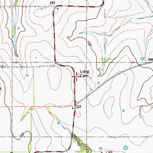 Topographic Map of Long Cemetery, TX