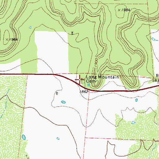 Topographic Map of Long Mountain Cemetery, TX