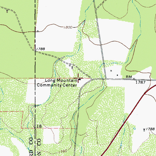 Topographic Map of Long Mountain Community Center, TX