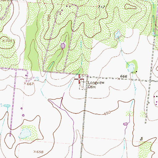 Topographic Map of Longview Cemetery, TX