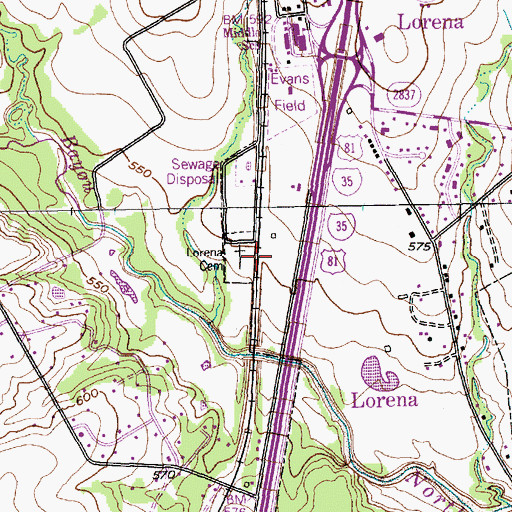 Topographic Map of Lorena Cemetery, TX