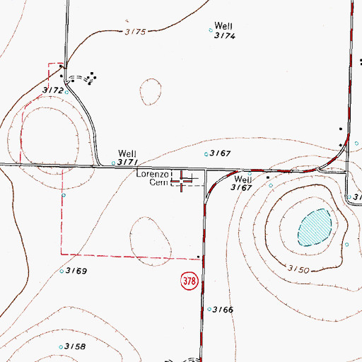 Topographic Map of Lorenzo Cemetery, TX