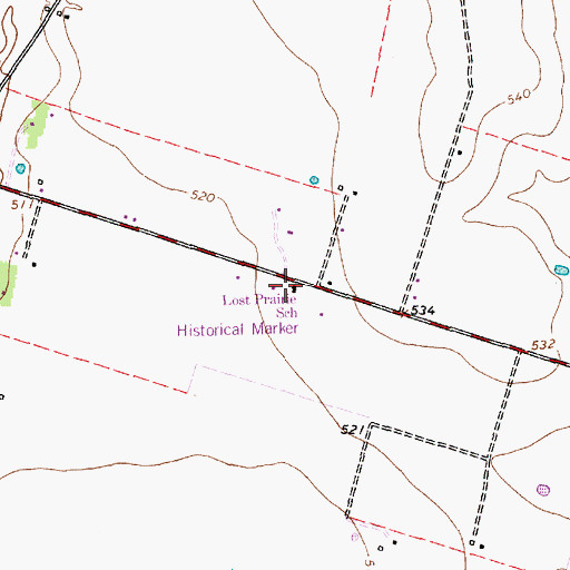 Topographic Map of Lost Prairie School, TX
