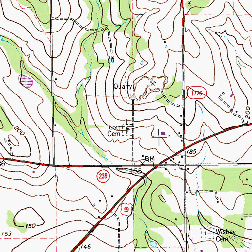 Topographic Map of Lott Cemetery, TX