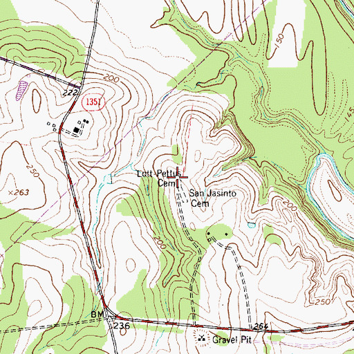 Topographic Map of Lott Pettus Cemetery, TX