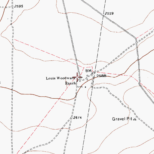 Topographic Map of Louis Woodward Ranch, TX