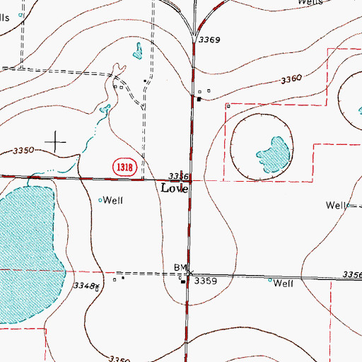 Topographic Map of Love, TX