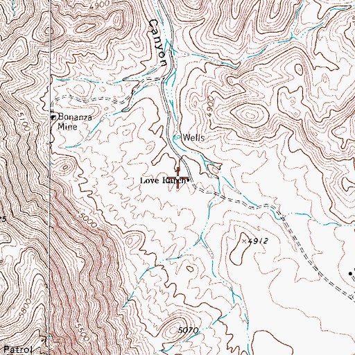 Topographic Map of Love Ranch, TX