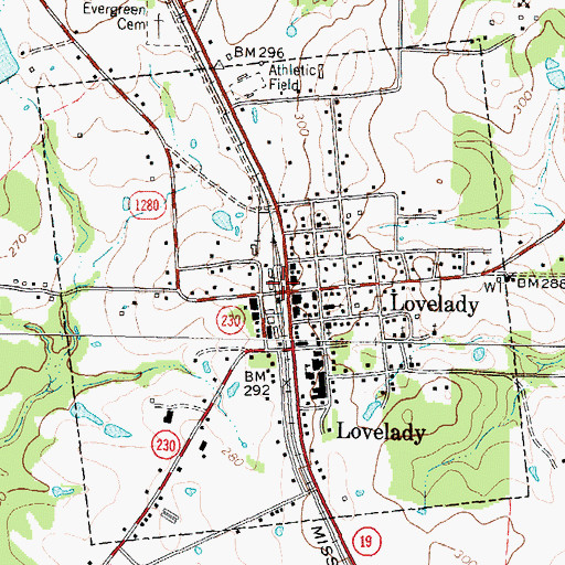 Topographic Map of Lovelady, TX