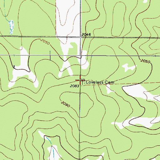 Topographic Map of Loveless Cemetery, TX