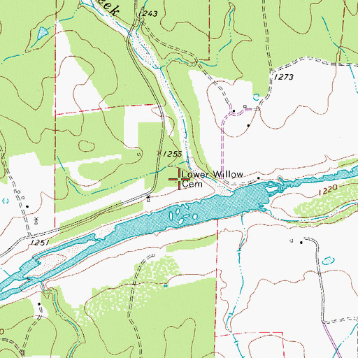 Topographic Map of Lower Willow Cemetery, TX