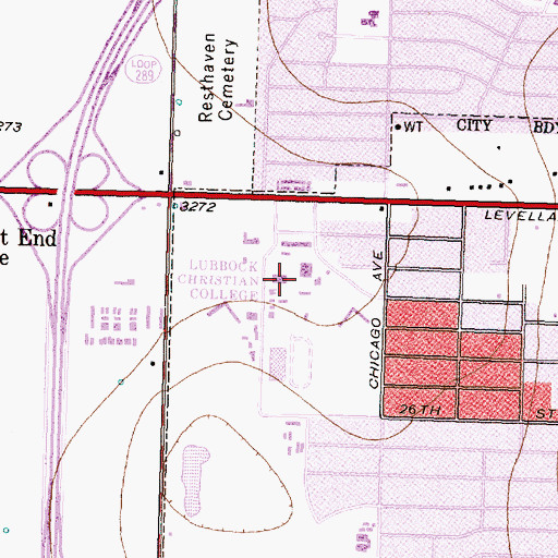 Topographic Map of Lubbock Christian College, TX