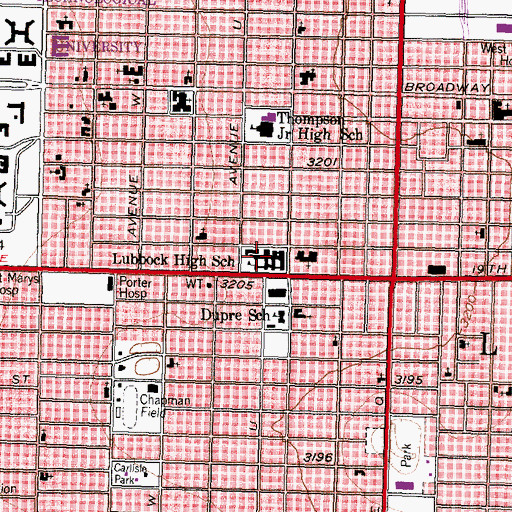 Topographic Map of Lubbock High School, TX