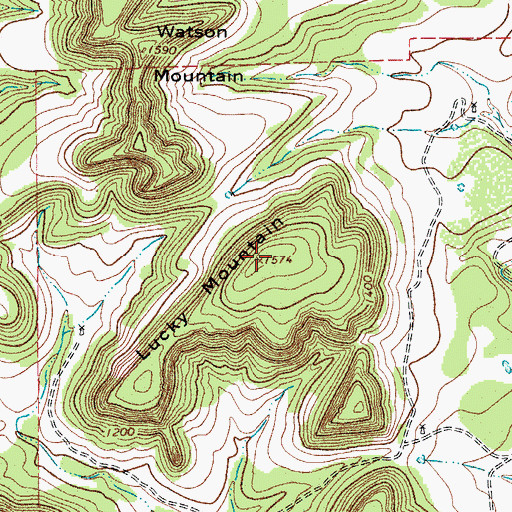 Topographic Map of Lucky Mountain, TX