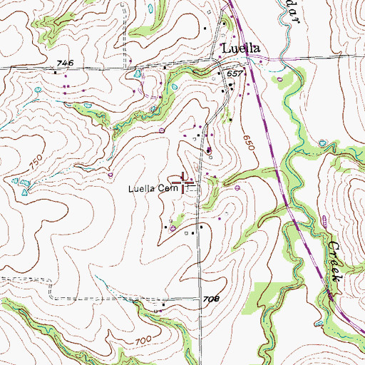 Topographic Map of Luella Cemetery, TX