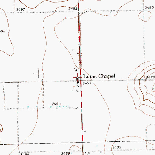 Topographic Map of Lums Chapel, TX
