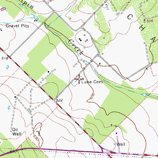 Topographic Map of Luna Cemetery, TX