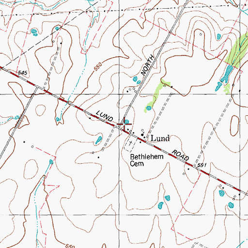 Topographic Map of Lund, TX