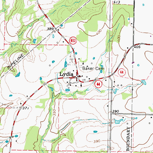 Topographic Map of Lydia, TX