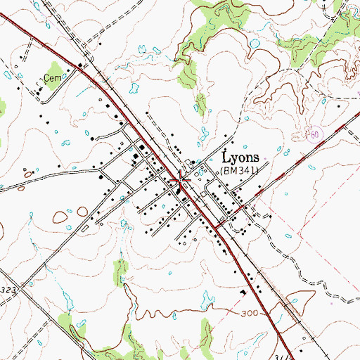Topographic Map of Lyons, TX