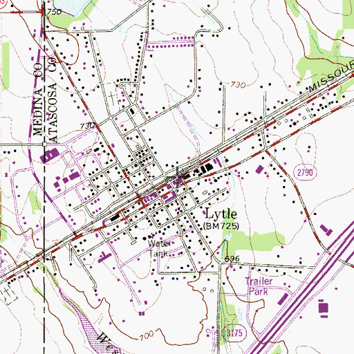 Topographic Map of Lytle, TX