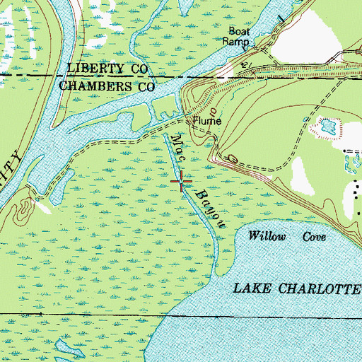Topographic Map of Mac Bayou, TX