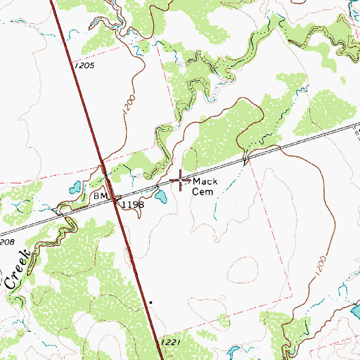 Topographic Map of Mack Cemetery, TX