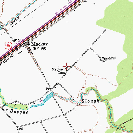 Topographic Map of Mackay Cemetery, TX