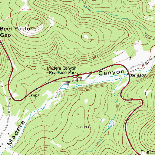 Topographic Map of Madera Canyon Roadside Park, TX
