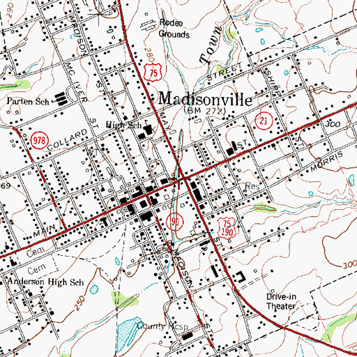 Topographic Map of Madisonville, TX