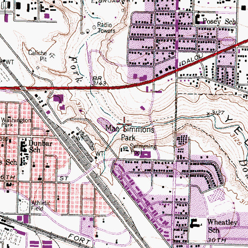 Topographic Map of Mae Simmons Park, TX