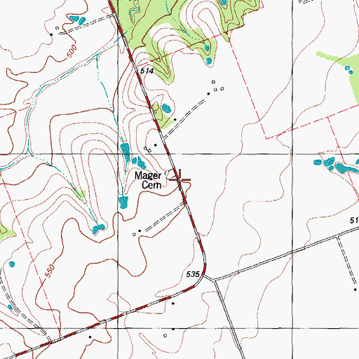 Topographic Map of Mager Cemetery, TX
