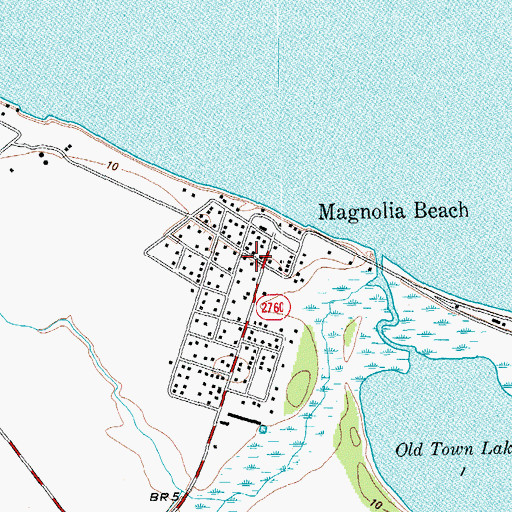 Topographic Map of Magnolia Beach, TX