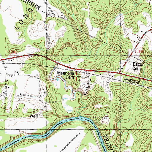 Topographic Map of Magnolia Cemetery, TX