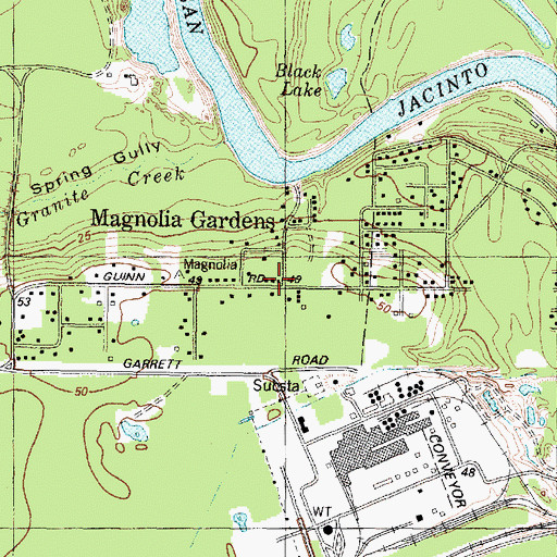 Topographic Map of Magnolia Gardens, TX