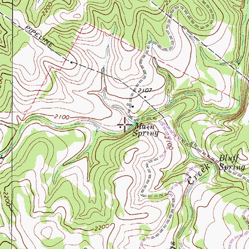 Topographic Map of Main Spring, TX