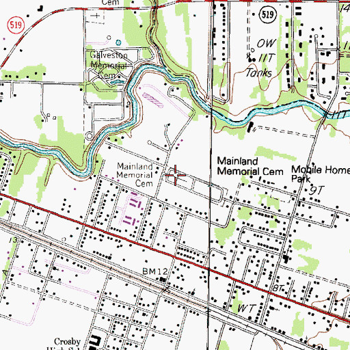 Topographic Map of Mainland Memorial Cemetery, TX