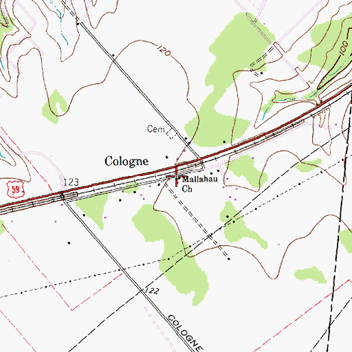 Topographic Map of Mallahau Church, TX