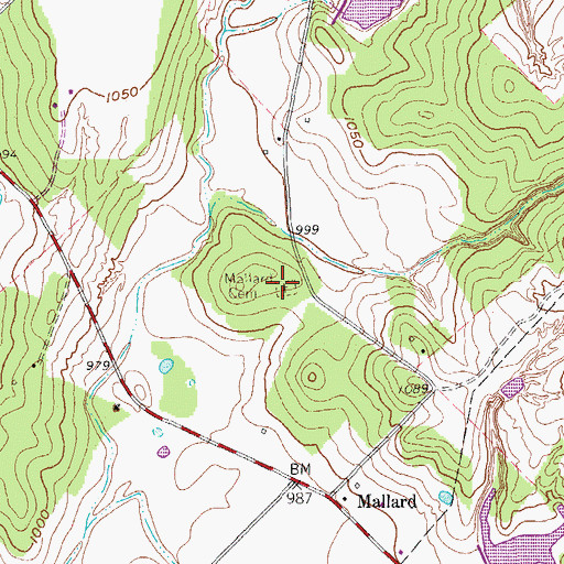 Topographic Map of Mallard Cemetery, TX