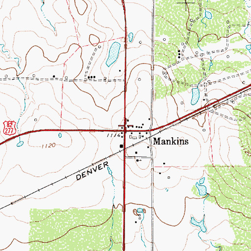 Topographic Map of Mankins, TX
