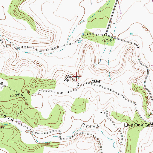 Topographic Map of Manos Spring, TX