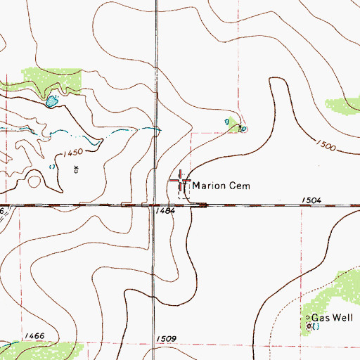 Topographic Map of Marion Cemetery, TX