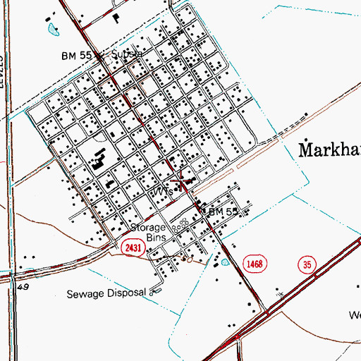 Topographic Map of Markham, TX