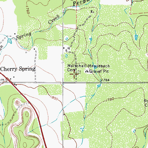 Topographic Map of Marschall Meusebach Cemetery, TX