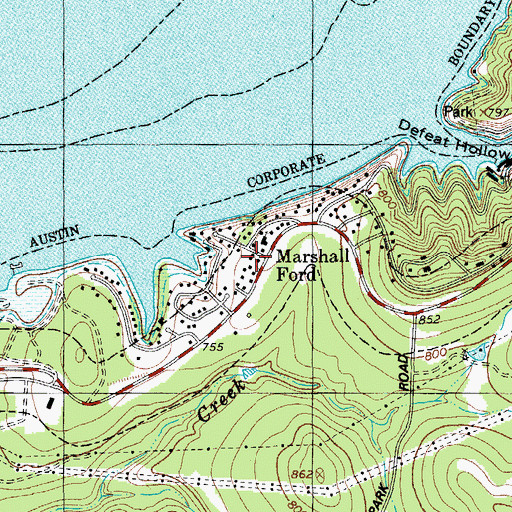 Topographic Map of Marshall Ford, TX