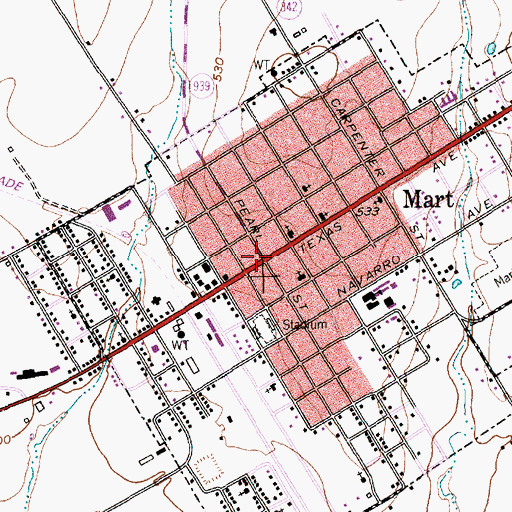 Topographic Map of Mart, TX