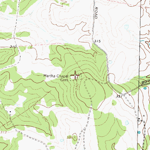 Topographic Map of Martha Chapel Cemetery, TX