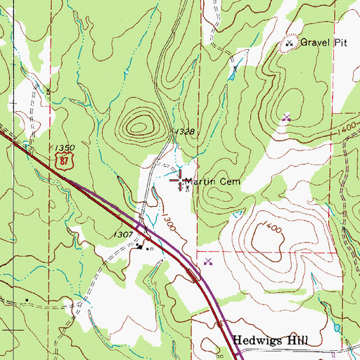 Topographic Map of Martin Cemetery, TX