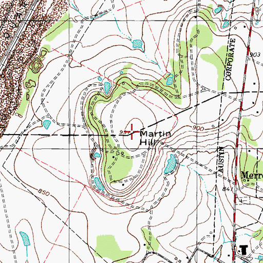 Topographic Map of Martin Hill, TX