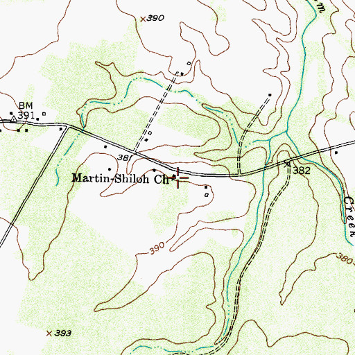 Topographic Map of Martin-Shiloh Church, TX